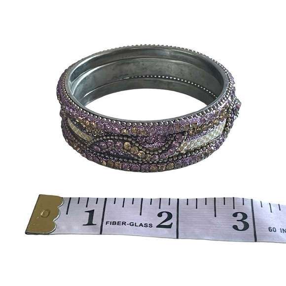 Set of Three Crystal Silver Tone Bangle Bracets - Picture 9 of 11